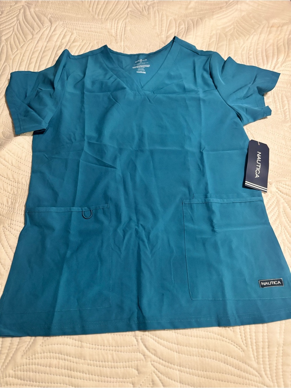 Nautica Women's Teal V-Neck Scrub Top with Pockets